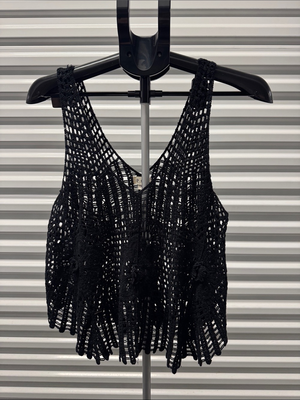 POL Black Crochet Tank Top Knit Cover-Up